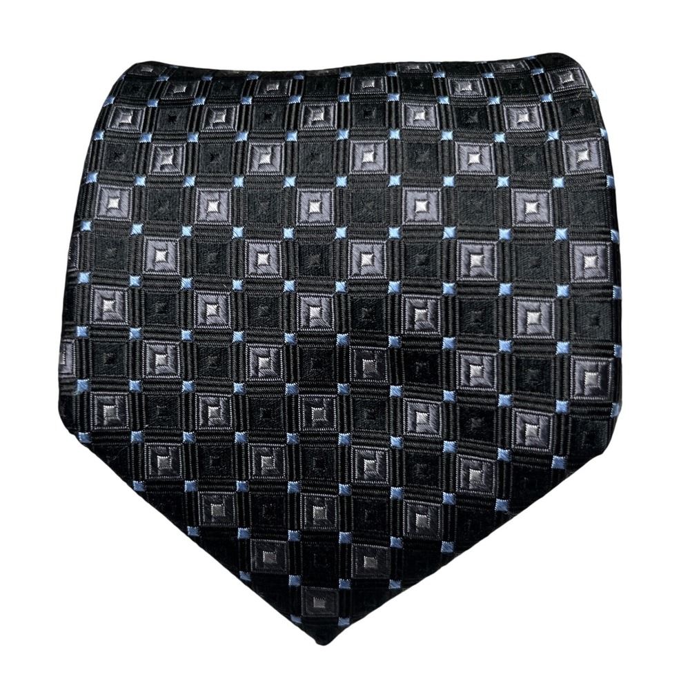 Men's Necktie Black‎ Gray Blue Geometric Squares Pattern Business Formal